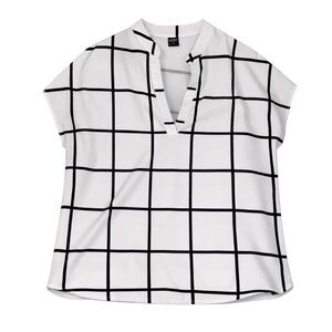 Emery Rose XXL White & Black Grid Blouse Teacher Chic Work Top